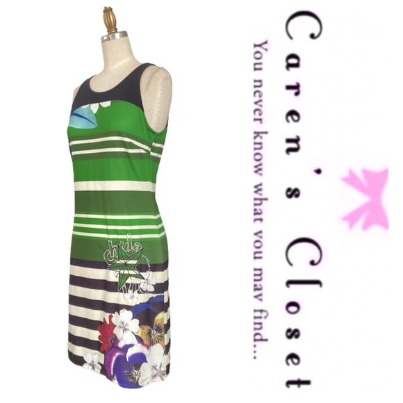 Desigual Graphic Chula Life Floral Stripe Sleeveless Multicolor Mini Dress - Picture 2 of 7
